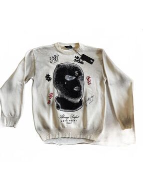 Left Point Italy White and Black Faded Knit Sweater